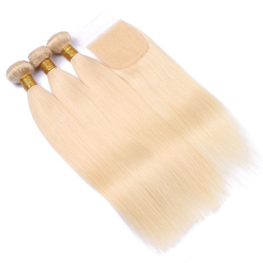 Luxury 613 Straight Bundles with a Lace Closure (14