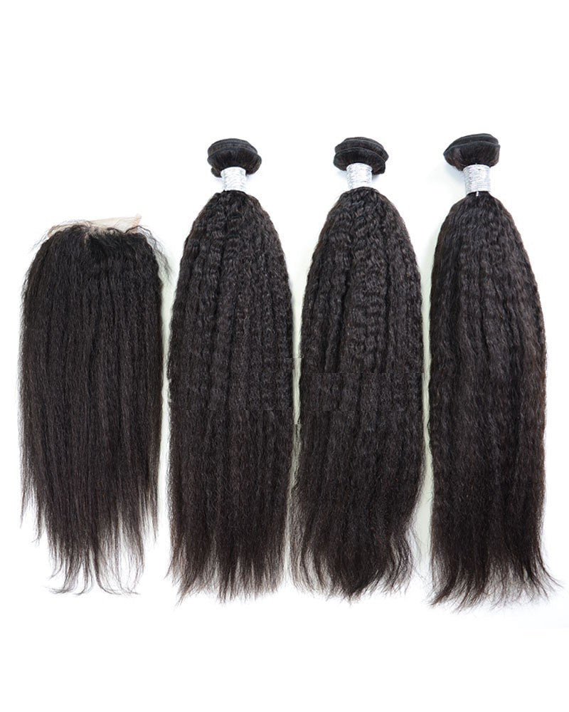 Luxury Kinky Straight Bundles with a Lace Closure (14