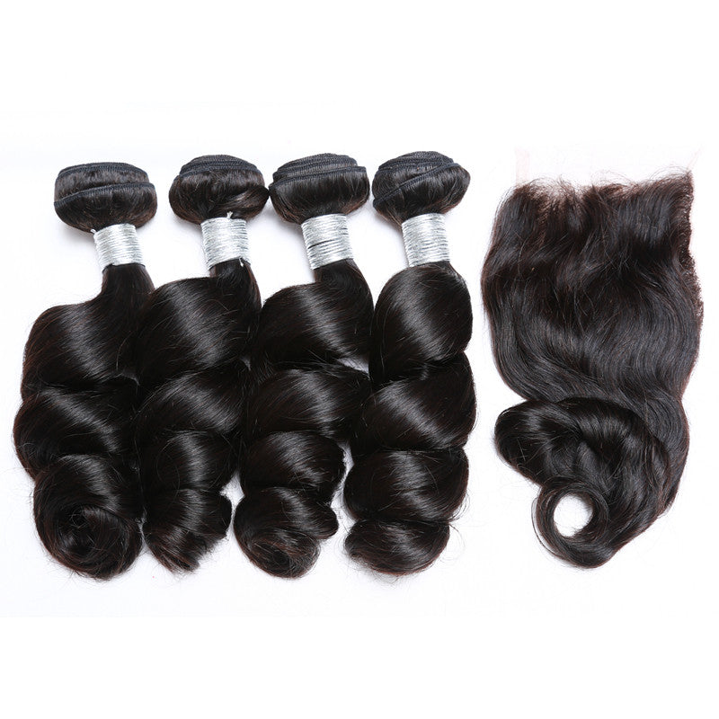 Luxury Loose Wave Bundles with a Lace Closure (14") - London Virgin Hair 